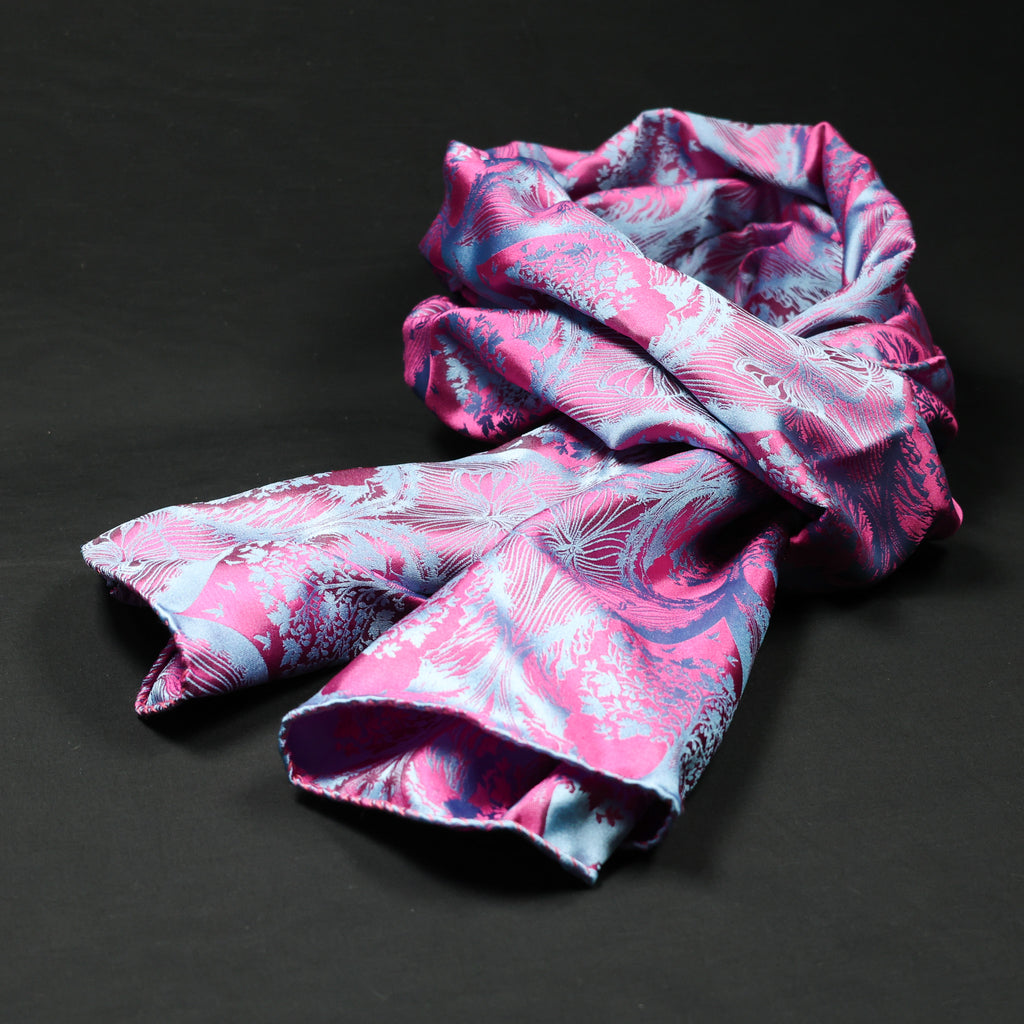 Silk Scarf Jacquard Silhouette Sericulture (Light Blue-Pink)