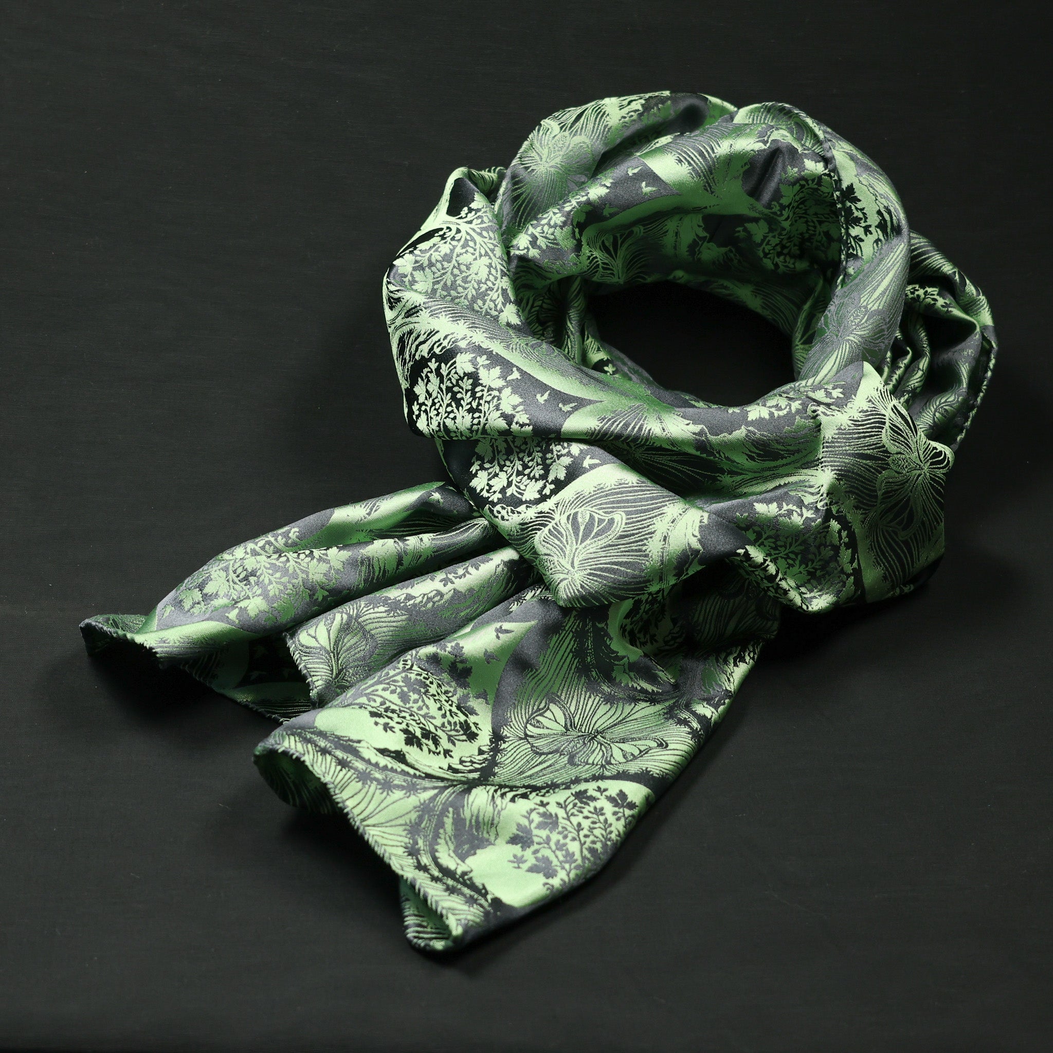 Silk Scarf Jacquard Silhouette Sericulture (Grey-Light Green)