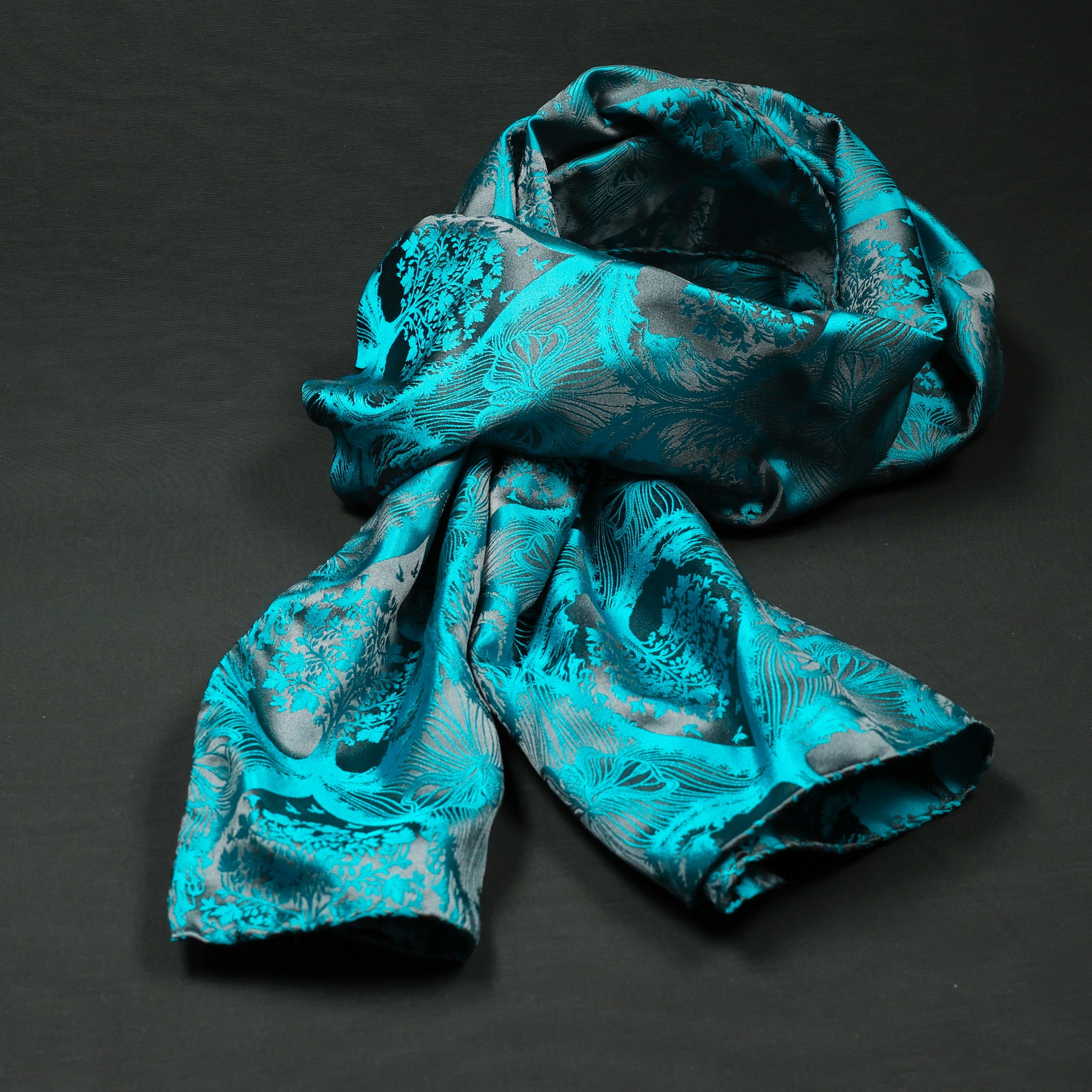 Silk Scarf Jacquard Silhouette Sericulture (Light Grey-Turquoise)