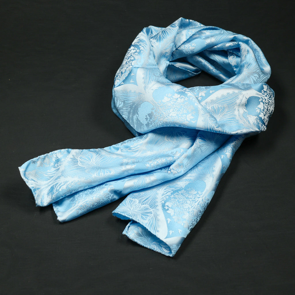 Silk Scarf Jacquard Silhouette Sericulture (Light Blue-Very Light Blue)