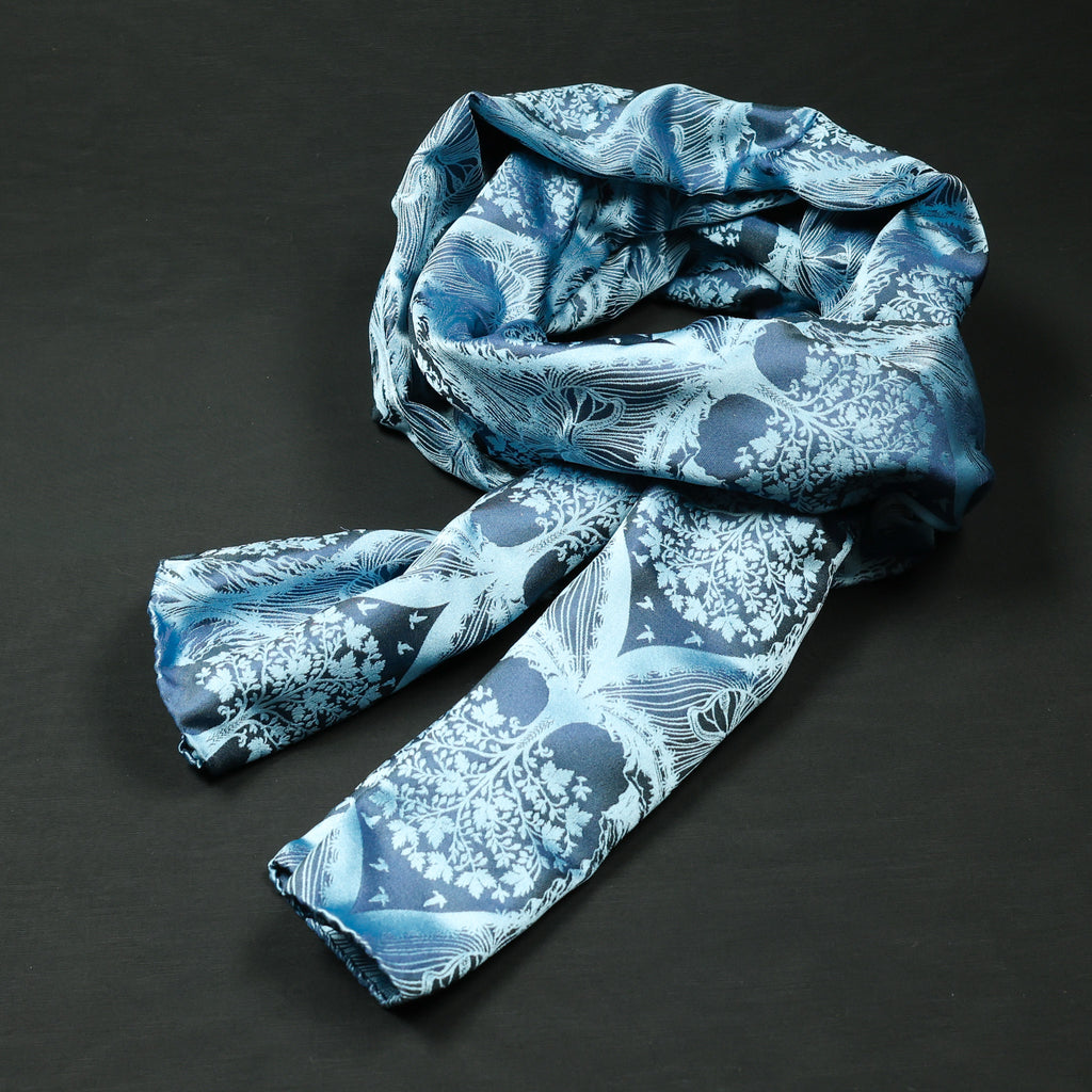 Silk Scarf Jacquard Silhouette Sericulture (Light Blue-Dark Blue)