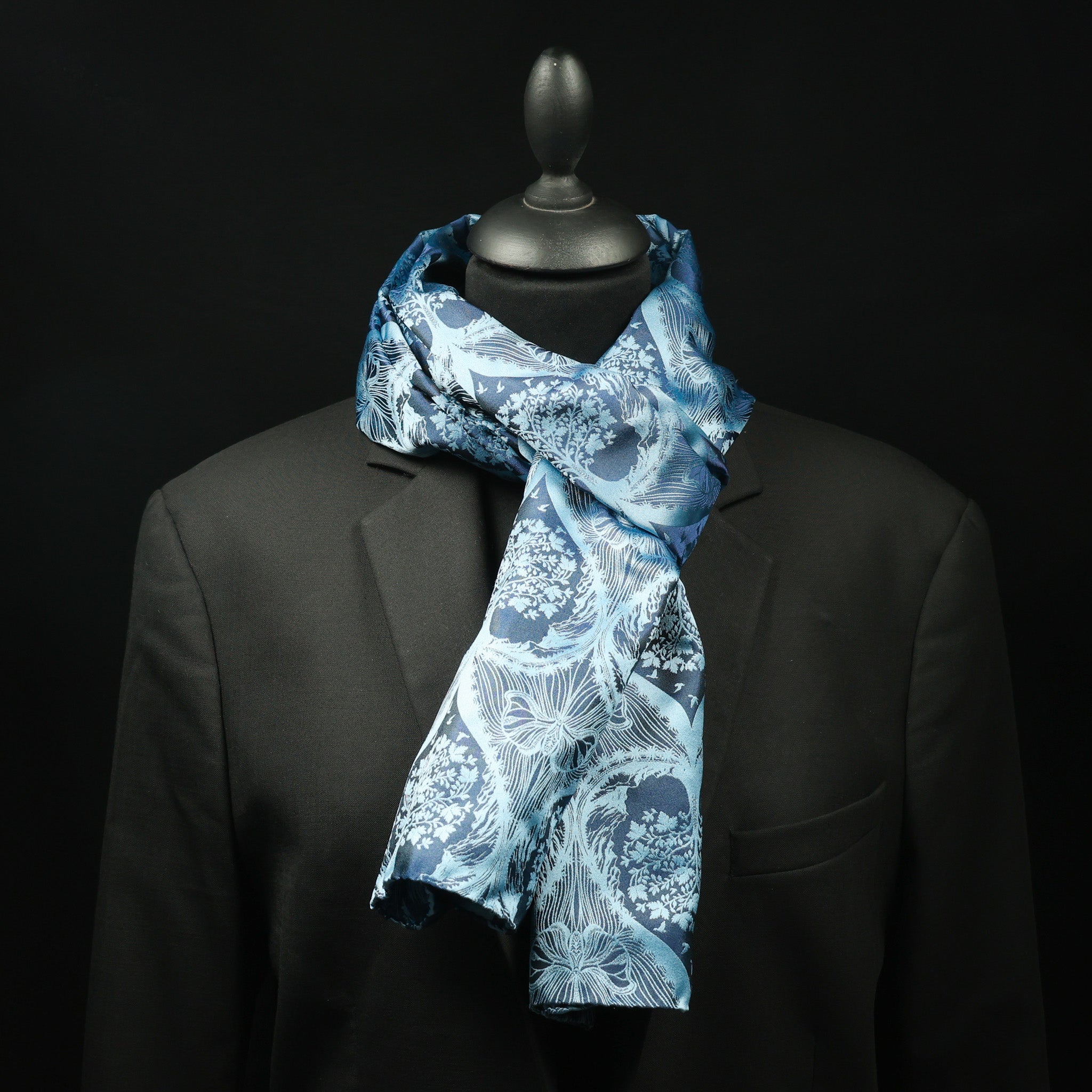 Silk Scarf Jacquard Silhouette Sericulture (Light Blue-Dark Blue)
