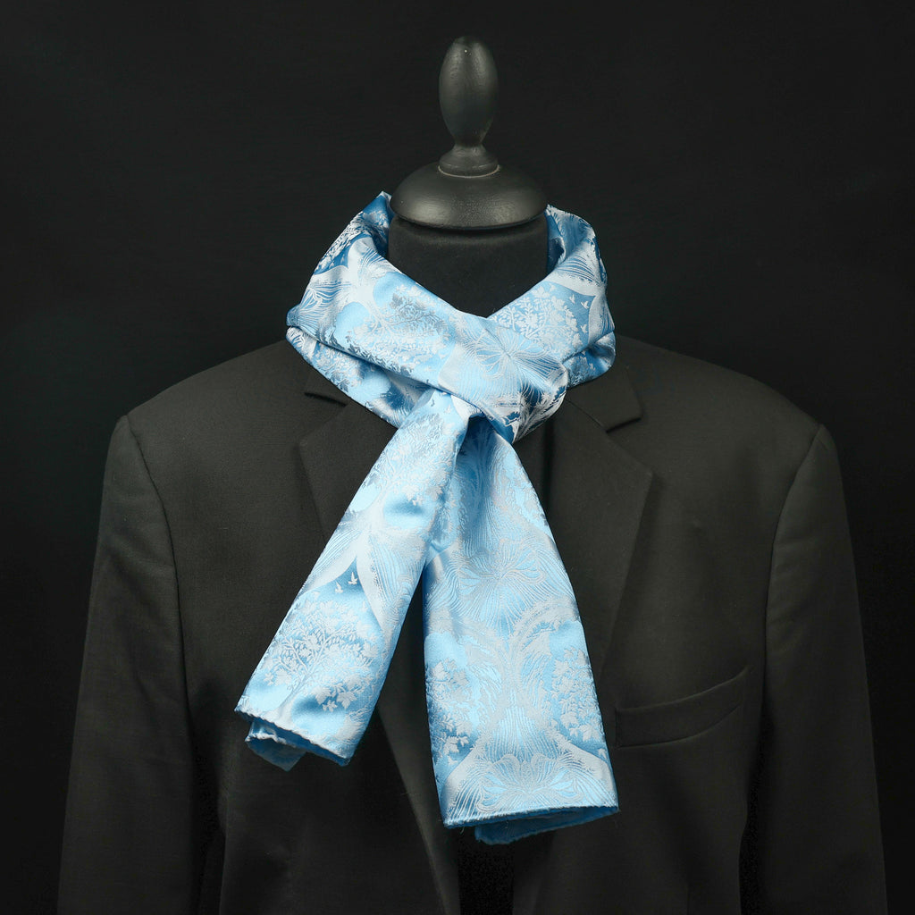 Silk Scarf Jacquard Silhouette Sericulture (Light Blue-Very Light Blue)