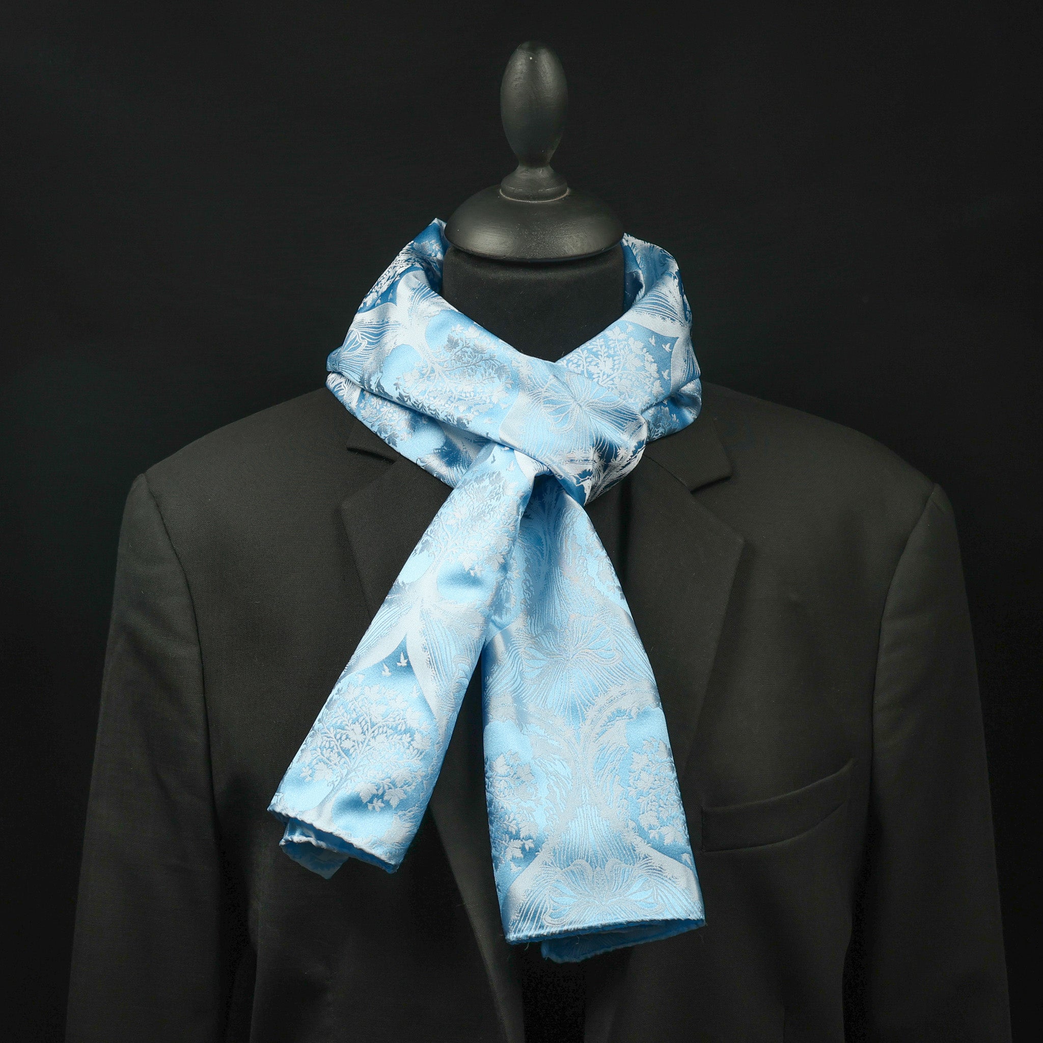 Silk Scarf Jacquard Silhouette Sericulture (Light Blue-Very Light Blue)