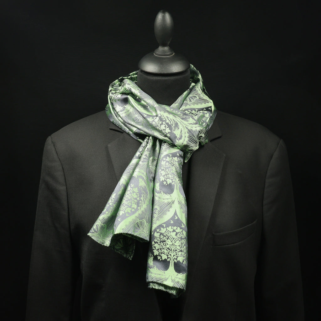 Silk Scarf Jacquard Silhouette Sericulture (Grey-Light Green)