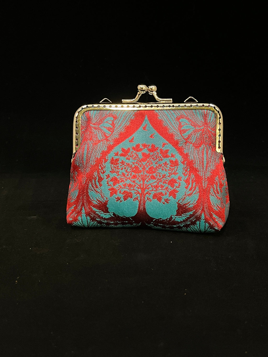 Purse (silk) jacquard papercutting "Sericulture" petrol - red