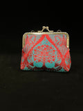 Purse (silk) jacquard papercutting "Sericulture" petrol - red
