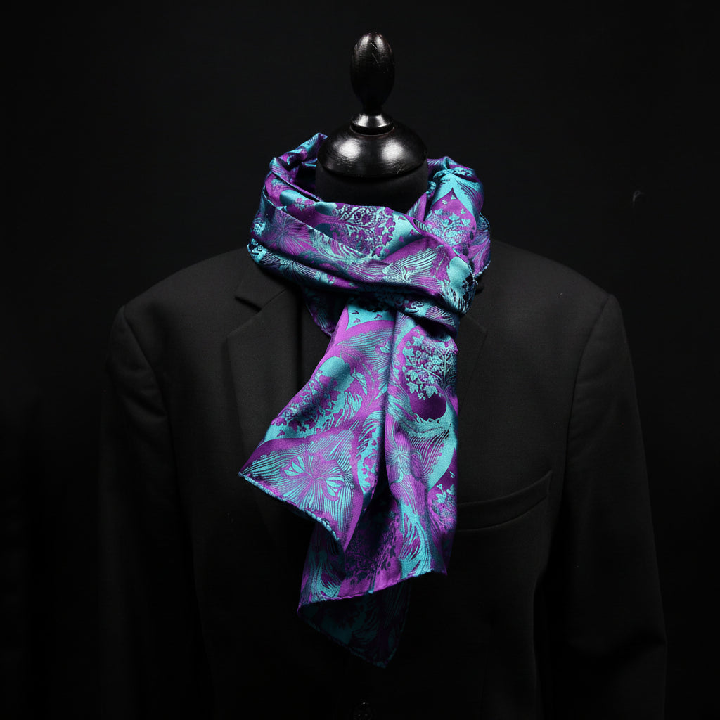 Silk Scarf Jacquard Silhouette Sericulture (Petrol-Violet)