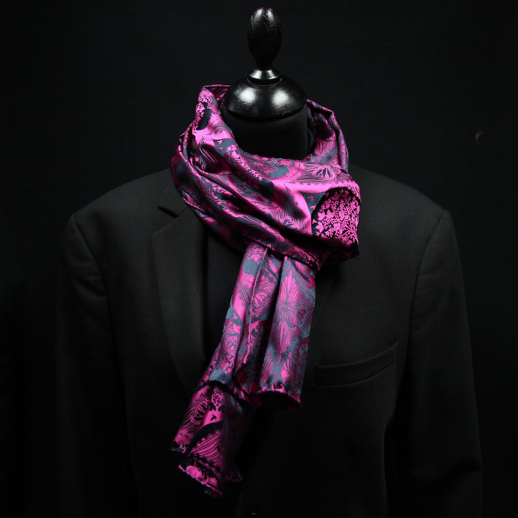 Silk Scarf Jacquard Silhouette Sericulture (Pink-Dark Blue)