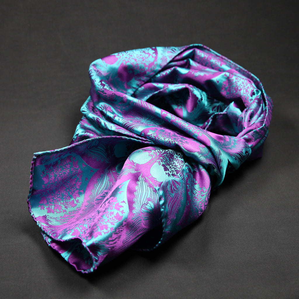 Silk Scarf Jacquard Silhouette Sericulture (Petrol-Violet)