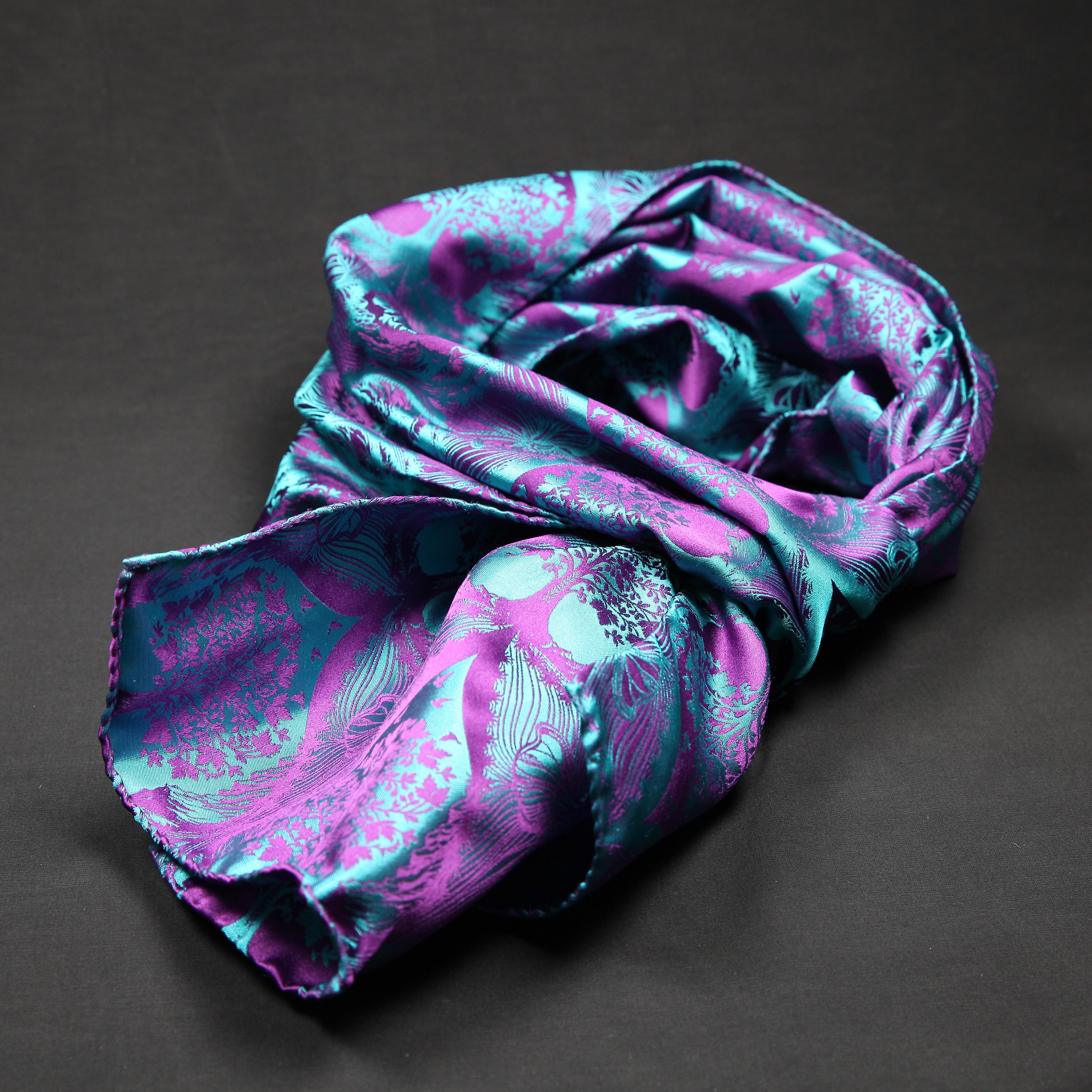 Silk Scarf Jacquard Silhouette Sericulture (Petrol-Violet)