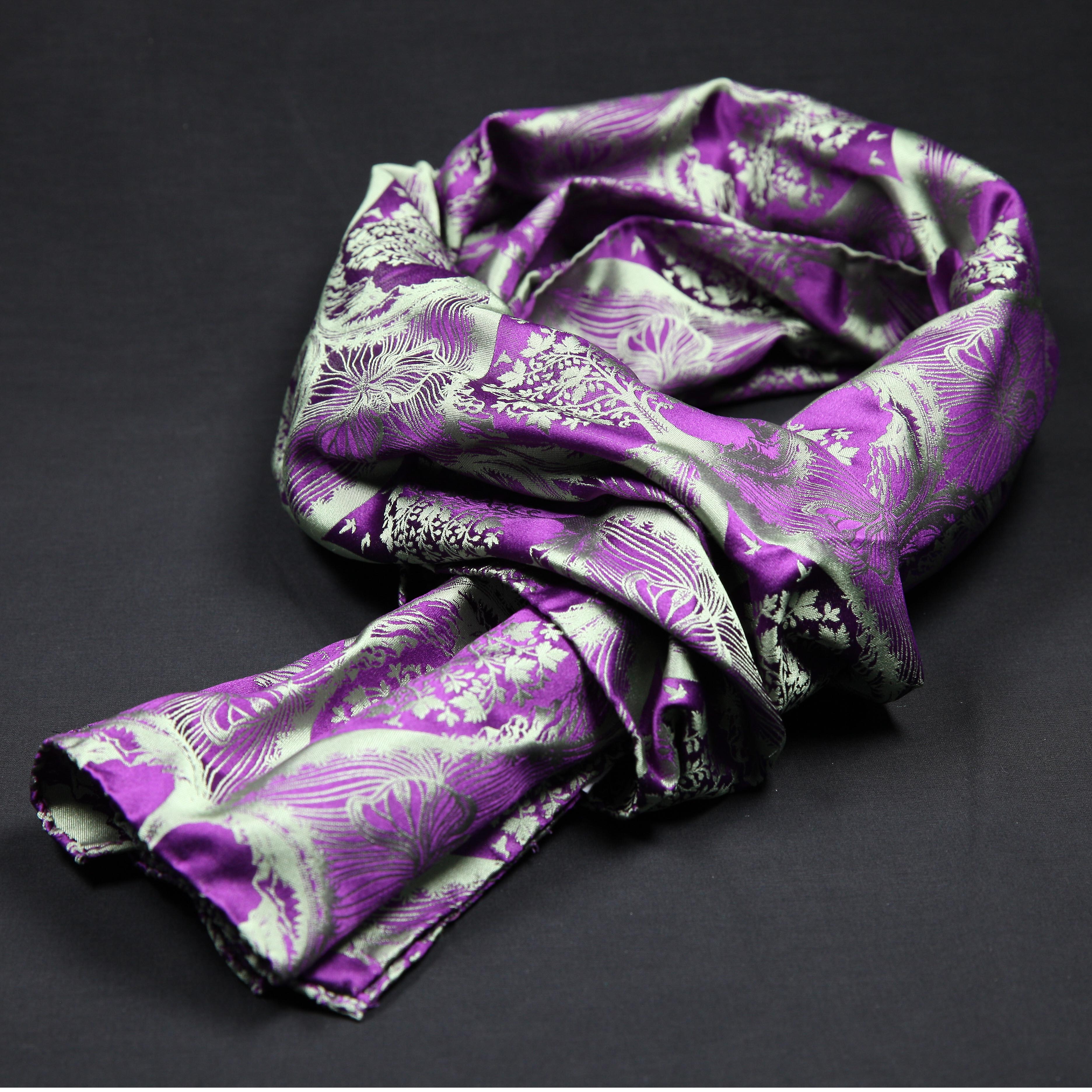 Silk Scarf Jacquard Scherenschnitt Sericulture (Pistachio-Violet)