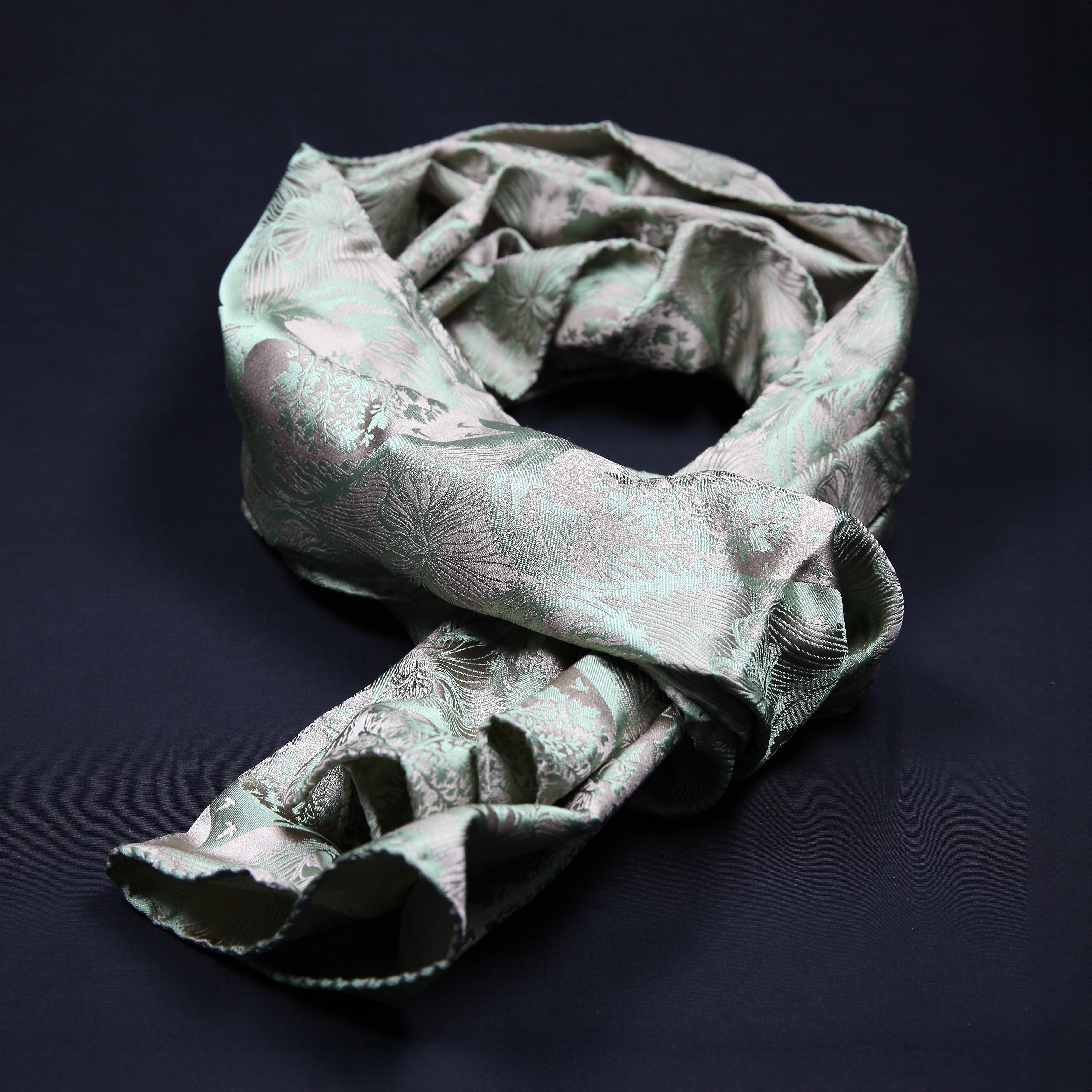 Silk Scarf Jacquard Silhouette Sericulture (Pistachio-Beige)