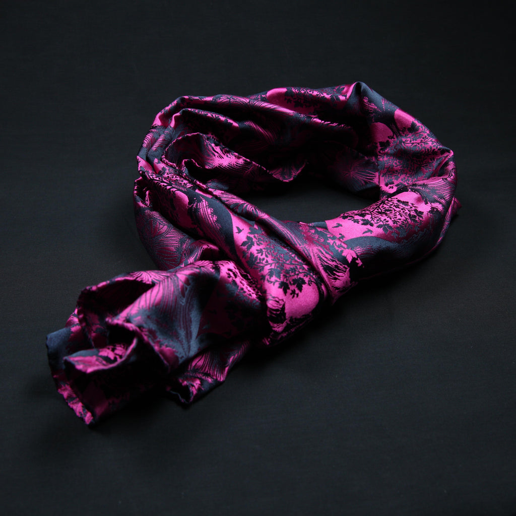 Silk Scarf Jacquard Silhouette Sericulture (Pink-Dark Blue)
