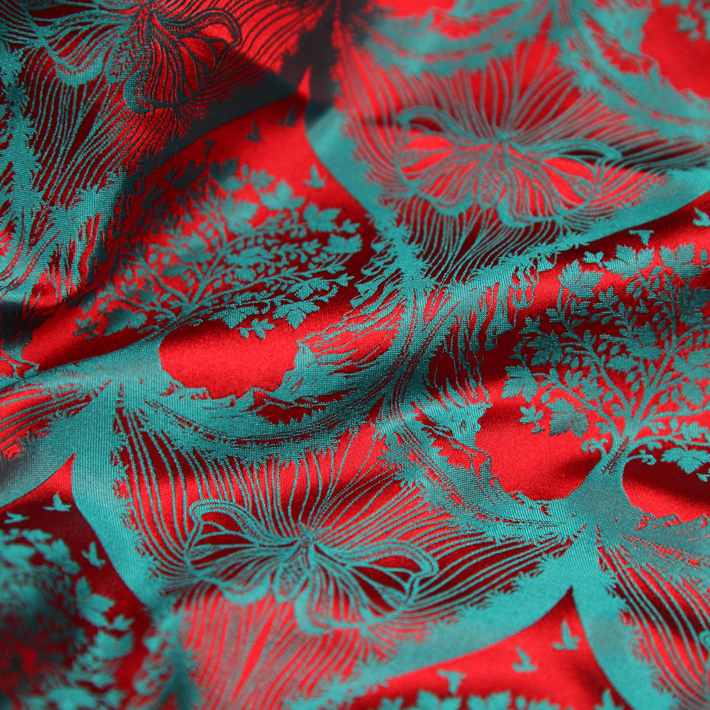 Jacquard Silk Scarf Scherenschnitt Sericulture (Petrol-Red)