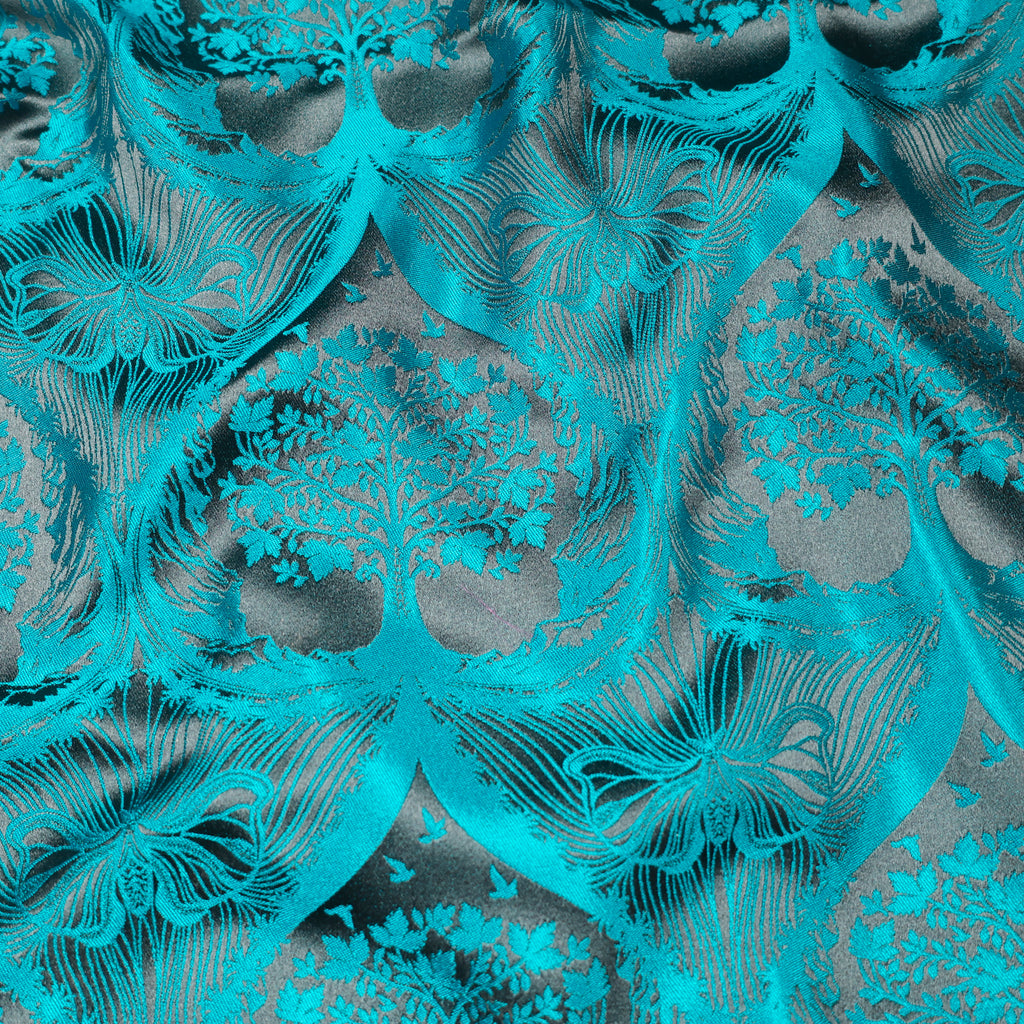 Silk Scarf Jacquard Silhouette Sericulture (Light Grey-Turquoise)