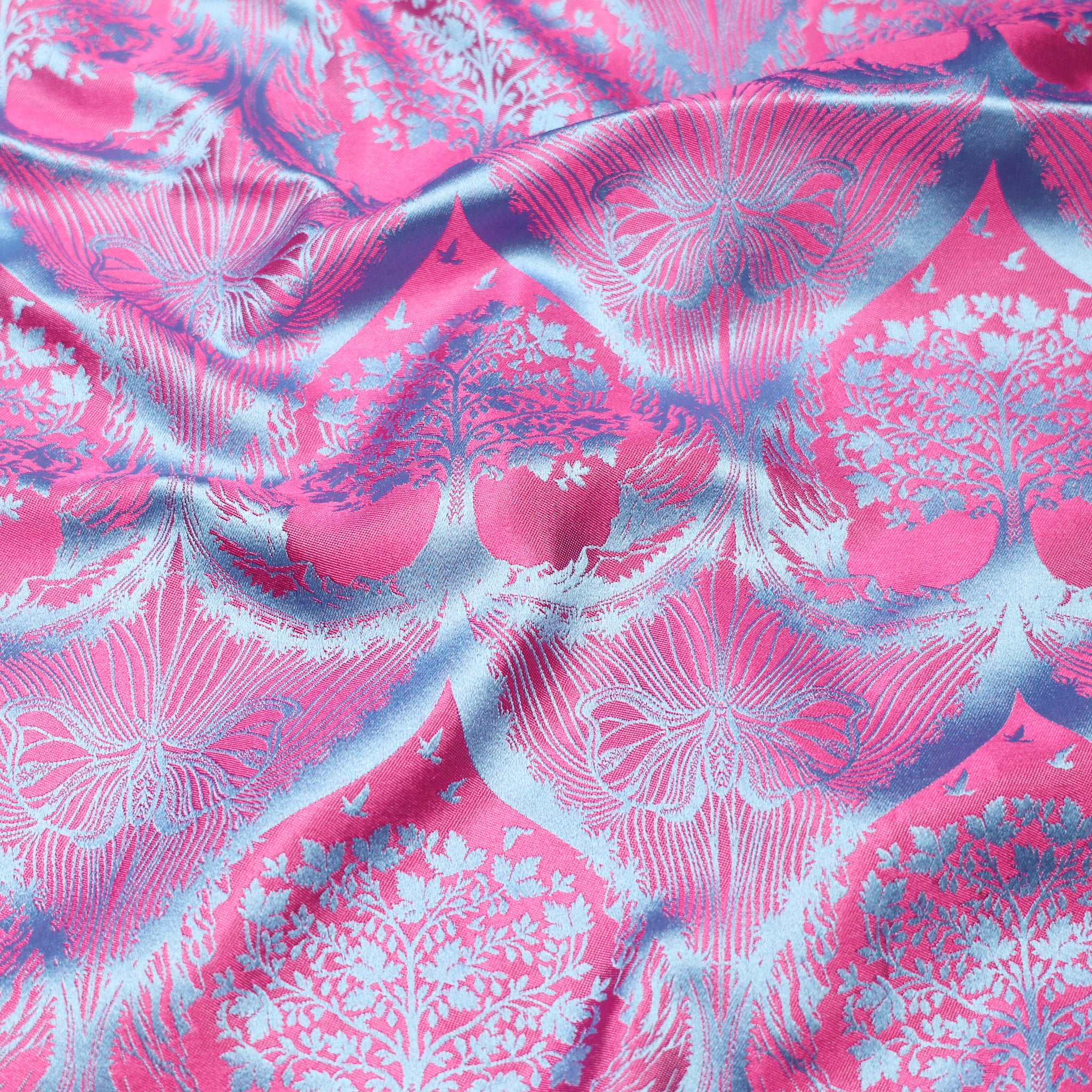 Silk Scarf Jacquard Silhouette Sericulture (Light Blue-Pink)